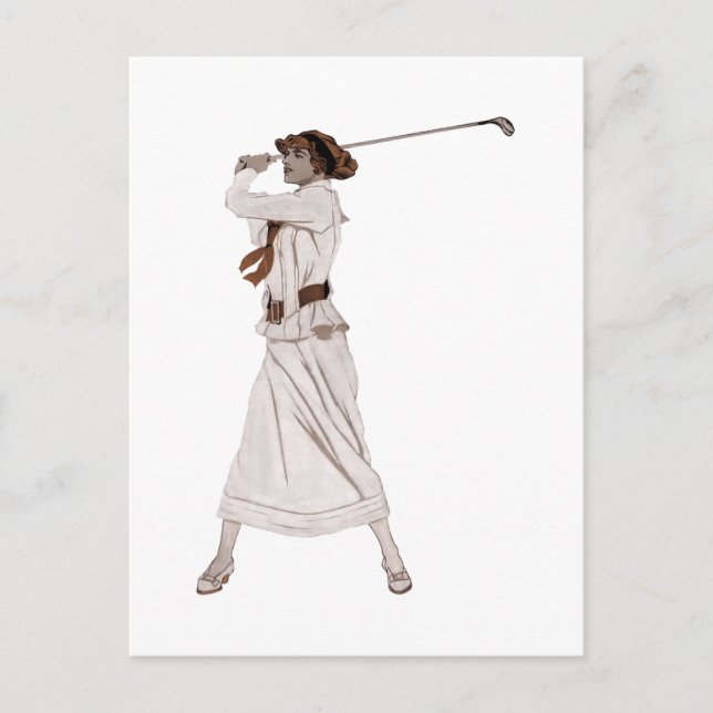 Vintage illustration woman golfing postcard (Front)