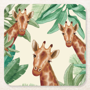 Vintage Illustrations Of Giraffe Square Paper Coaster