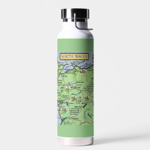 Vintage Ilustrated Map of North Wales Water Bottle