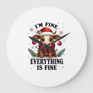 Vintage Im Fine Everything Is Fine Highland Cow Ch Large Clock