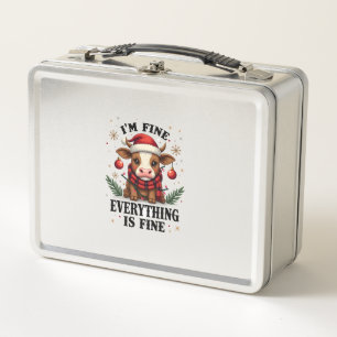 Vintage Im Fine Everything Is Fine Highland Cow Ch Metal Lunch Box