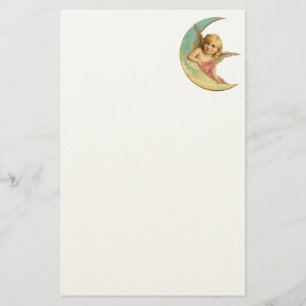 Vintage Image - Angel Sitting on a Crescent Moon Stationery