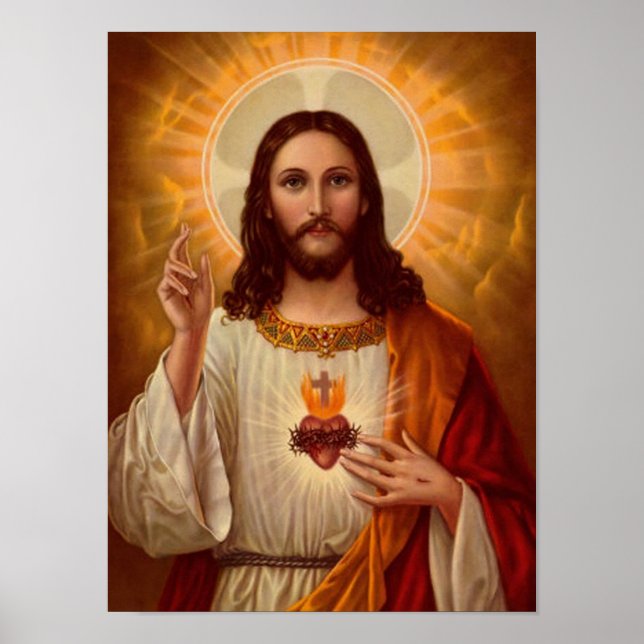 vintage, immaculate heart of holy jesus christ poster (Front)