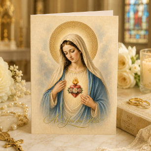 Vintage Immaculate Heart of Mary Catholic Wedding Card