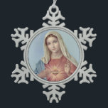Vintage Immaculate Heart of Mary Snowflake Pewter Christmas Ornament<br><div class="desc">Beautiful image of the Immaculate Heart of Mary</div>