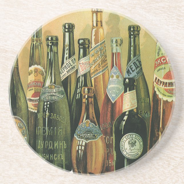 Vintage Imported Beer Bottles, Alcohol, Beverages Coaster (Front)