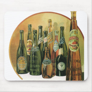 Vintage Imported Beer Bottles, Alcohol, Beverages Mouse Pad