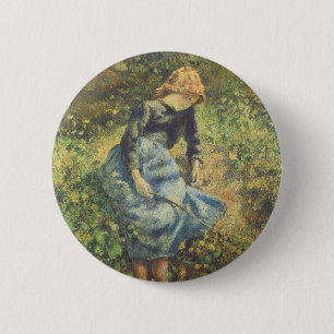 Vintage Impressionism Art, Shepherdess by Pissarro 6 Cm Round Badge