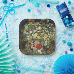 Vintage Impressionist Floral Bouquet Van Gogh Paper Plate