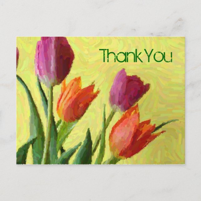 Vintage Impressionist Tulips Thank You Postcard (Front)