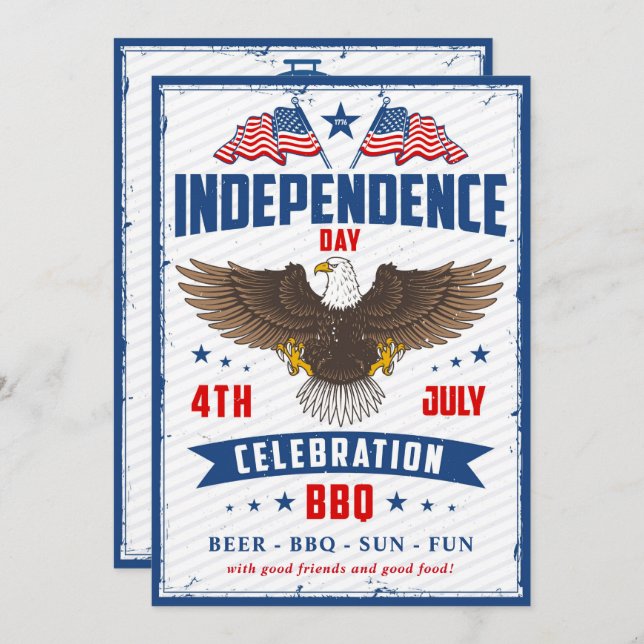 Vintage Independence Day 4th Of July Party Invitation (Front/Back)