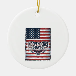 Vintage Independence Day Flag Shirt Ceramic Tree Decoration
