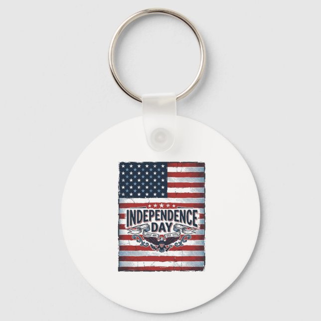 Vintage Independence Day Flag Shirt Key Ring (Front)
