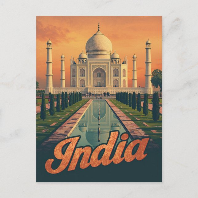Vintage India Taj Mahal Travel Postcard (Front)