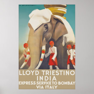 Vintage India Travel Poster Lloyd Triestino Bombay