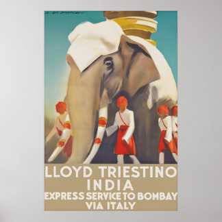 Vintage India Travel Poster Lloyd Triestino Bombay