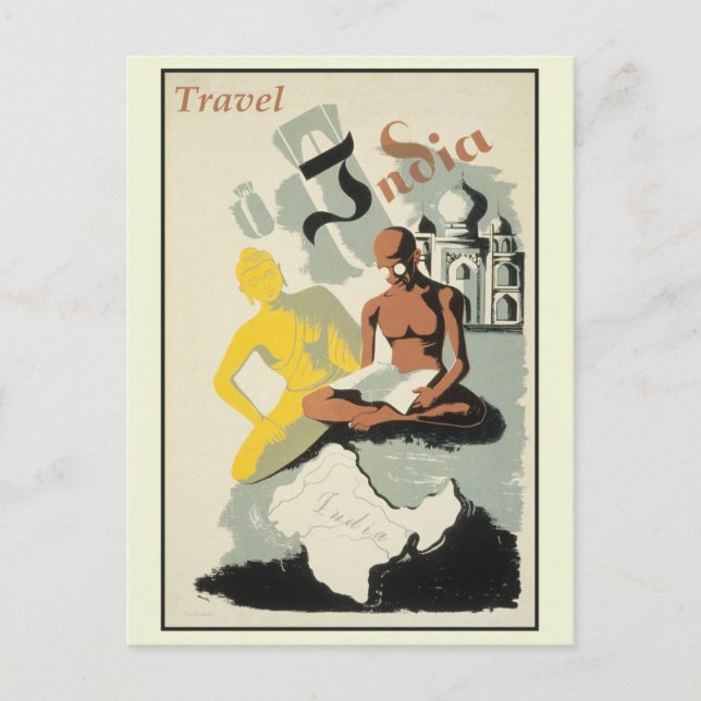 Vintage India Travel Poster Postcard (Front)