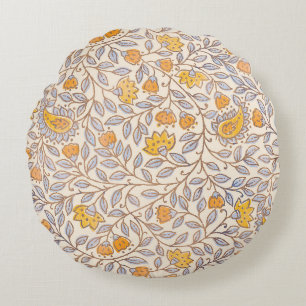 Vintage Indian Block Print floral pattern Round Cushion