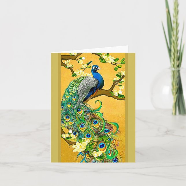 Vintage Indian Blue Peacock Holiday Card (Front)