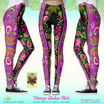 Vintage Indian Boho Floral Black & Purple Leggings<br><div class="desc">Lovely bohemian inspired fashion leggings. These quality leggings are embellished with a beautiful vintage Indian floral and leaf pattern. Customisable with your choice of accent stripe (use the background colour picker to choose your accent stripe). Perfectly paired with a blazer for day - or as unique durable quality work out...</div>