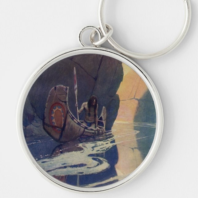 Vintage Indian Canoe Paddling Sun Classic Key Ring (Front)