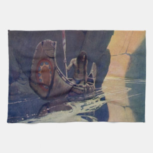 Vintage Indian Canoe Paddling Sun Classic Tea Towel