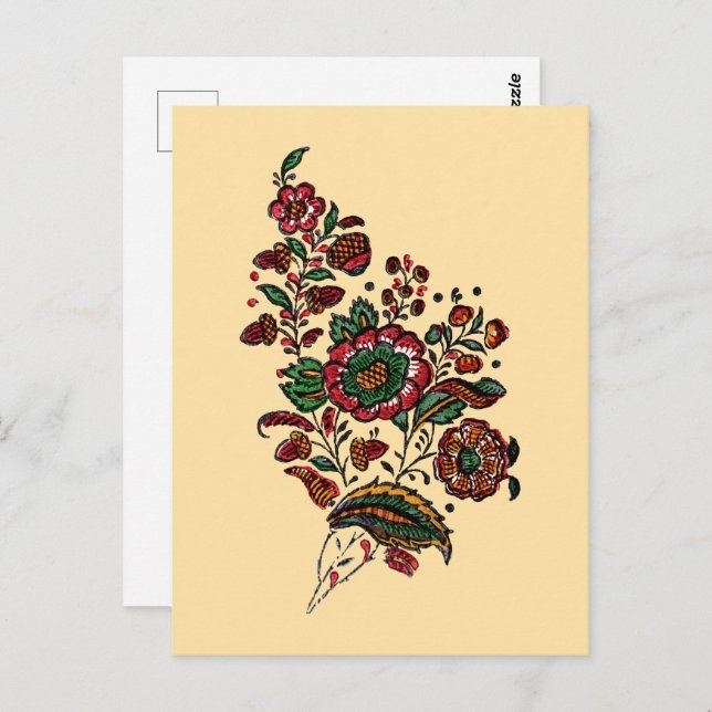 Vintage Indian Cotton Chintz Fabric  Postcard (Front/Back)