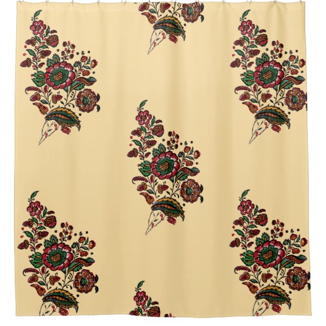 Vintage Indian Cotton Chintz Fabric  Shower Curtain (Front)