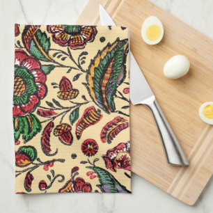 Vintage Indian Cotton Chintz Fabric Tea Towel