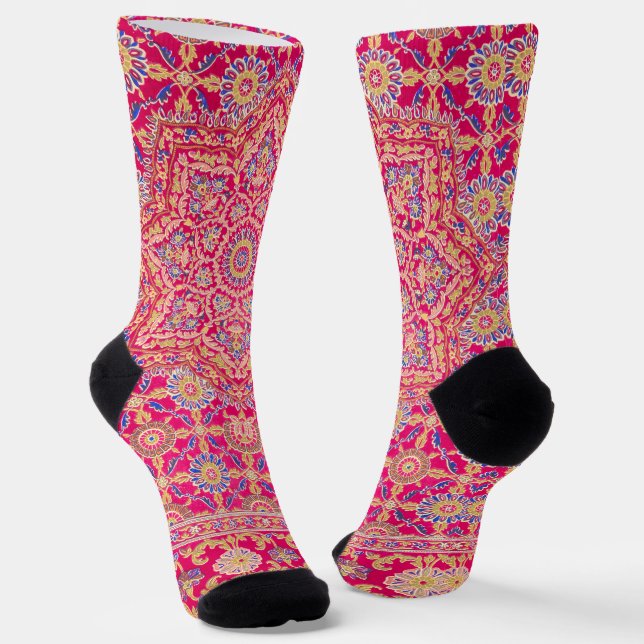 Vintage Indian Embroidery Pattern Socks (Angled)