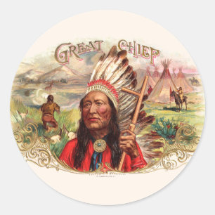 Vintage Indian Great Chief Cigar Box Classic Round Sticker