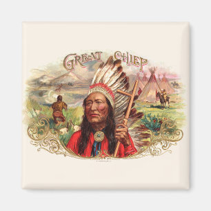 Vintage Indian Great Chief Cigar Box Magnet