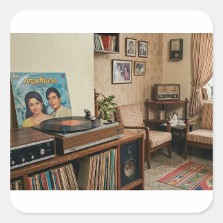 Vintage Indian Nostalgia: Retro 1970s Living Room  Square Sticker
