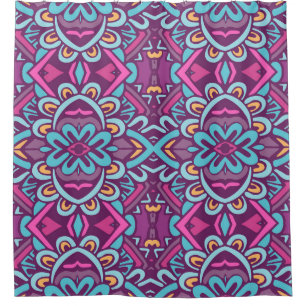 Vintage indian retro stylised flowers and rhombus. shower curtain