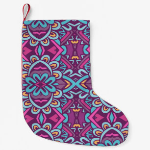 Vintage indian retro stylised flowers and rhombus. small christmas stocking