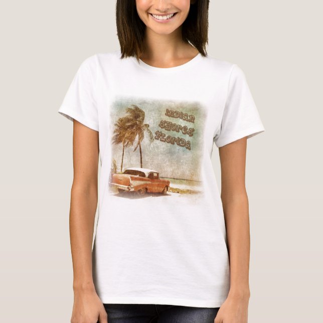 Vintage Indian Shores Beach Scene T-Shirt (Front)