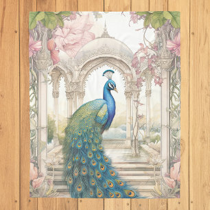 Vintage Indian Style Floral Garden Peacock Fleece Blanket