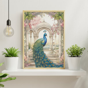 Vintage Indian Style Floral Garden Peacock Poster