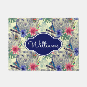 Vintage Indian Style Tiger Pattern   Add Your Name Doormat