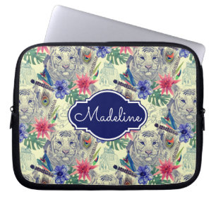 Vintage Indian Style Tiger Pattern   Add Your Name Laptop Sleeve
