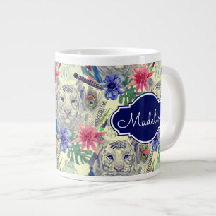 Vintage Indian Style Tiger Pattern Add Your Name Large Coffee Mug