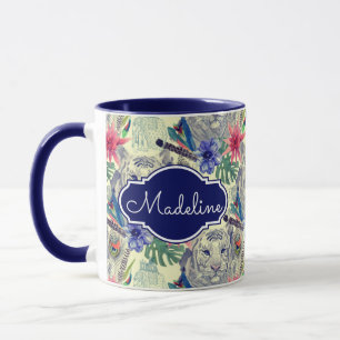 Vintage Indian Style Tiger Pattern Add Your Name Mug