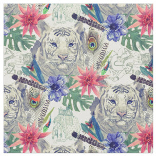 Vintage Indian Style Tiger Pattern Fabric