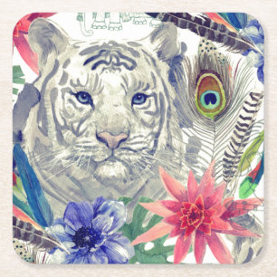 Vintage Indian Style Tiger Pattern Square Paper Coaster