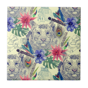 Vintage Indian Style Tiger Pattern Tile