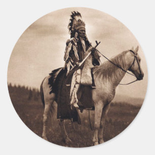 Vintage Indian War Chief Classic Round Sticker