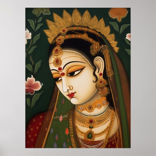 Vintage Indian Woman Portrait Pichwai Painting Poster (Front)