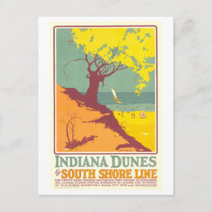 Vintage Indiana Dunes South Shore Line Poster Postcard