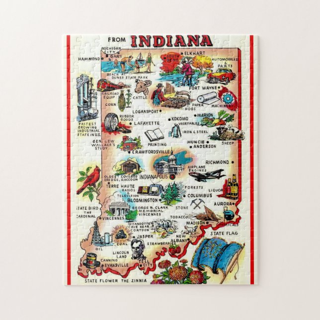 Vintage Indiana Illustrated Jigsaw Puzzle (Vertical)