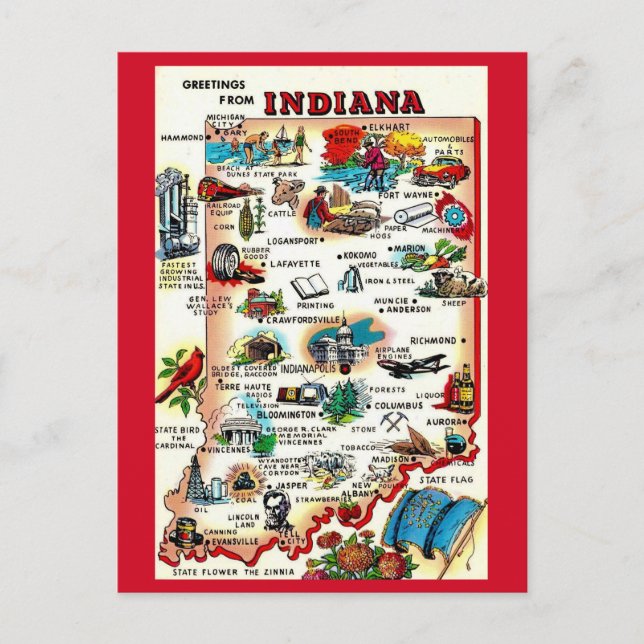 Vintage Indiana Illustrated Postcard (Front)